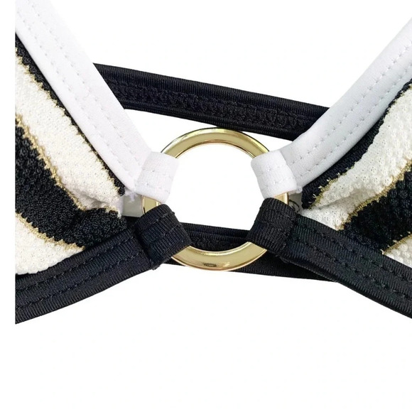 River Island Black Stripe Soft Triangle Bikini Top Strappy Back Size 4 NWT - Picture 12 of 13